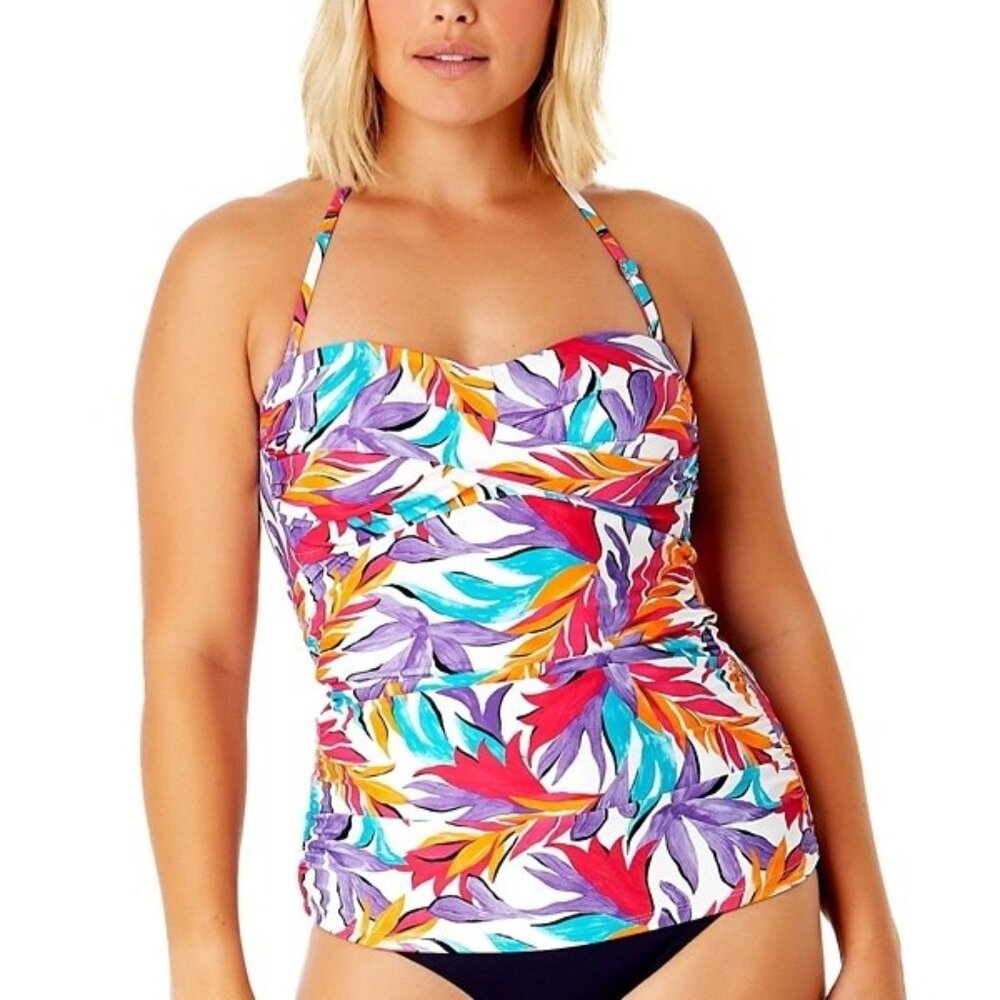Anne Cole Palm Twist-Front Tankini Swim Top - Multicolor | Size M